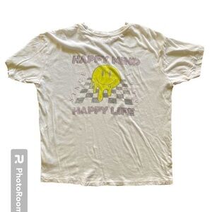 Garage Oversized Off White Graphic Tee ‘Happy Mind Happy Life’ size XS/S